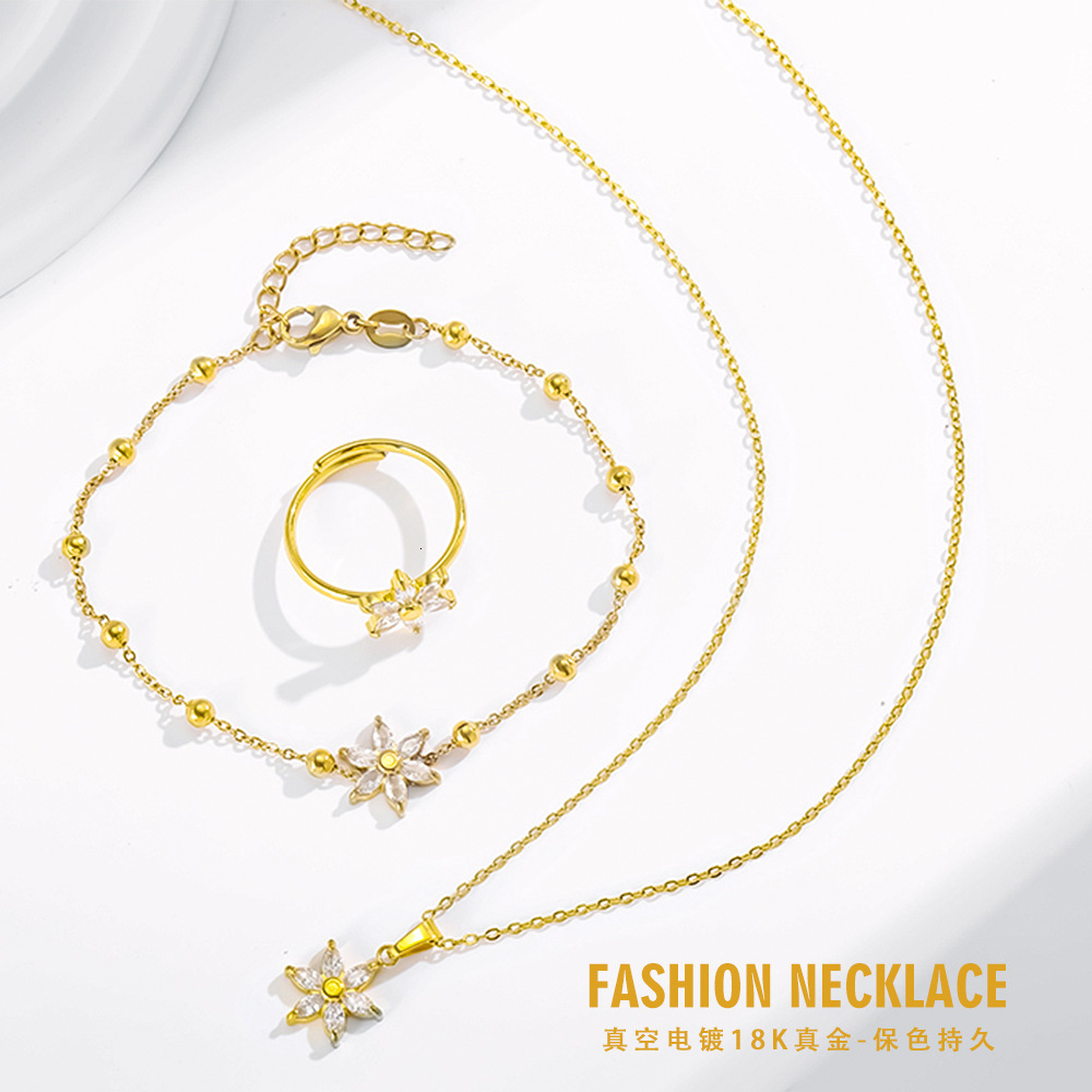 Suower Zircon Stainless Necklace Non-Fading Women's Bracelet Titanium Steel Open Ring for Women Jewelry for Women