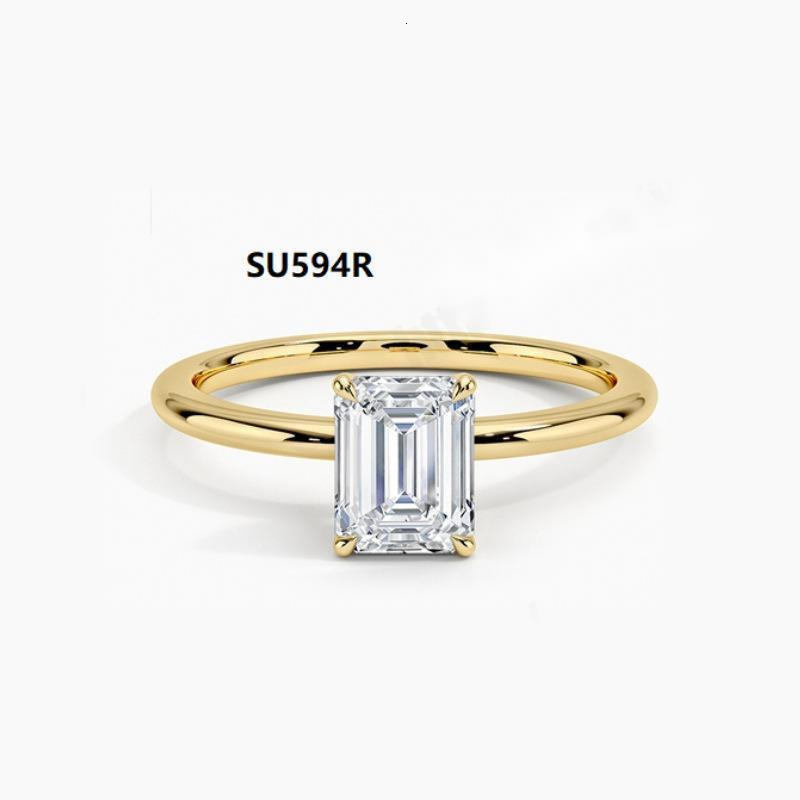 1 cara Emerald Cut Ring 925 Sterling Silver Engagement Solitaire Rings for Girl Gold Plated Anniversary Gifts 241009