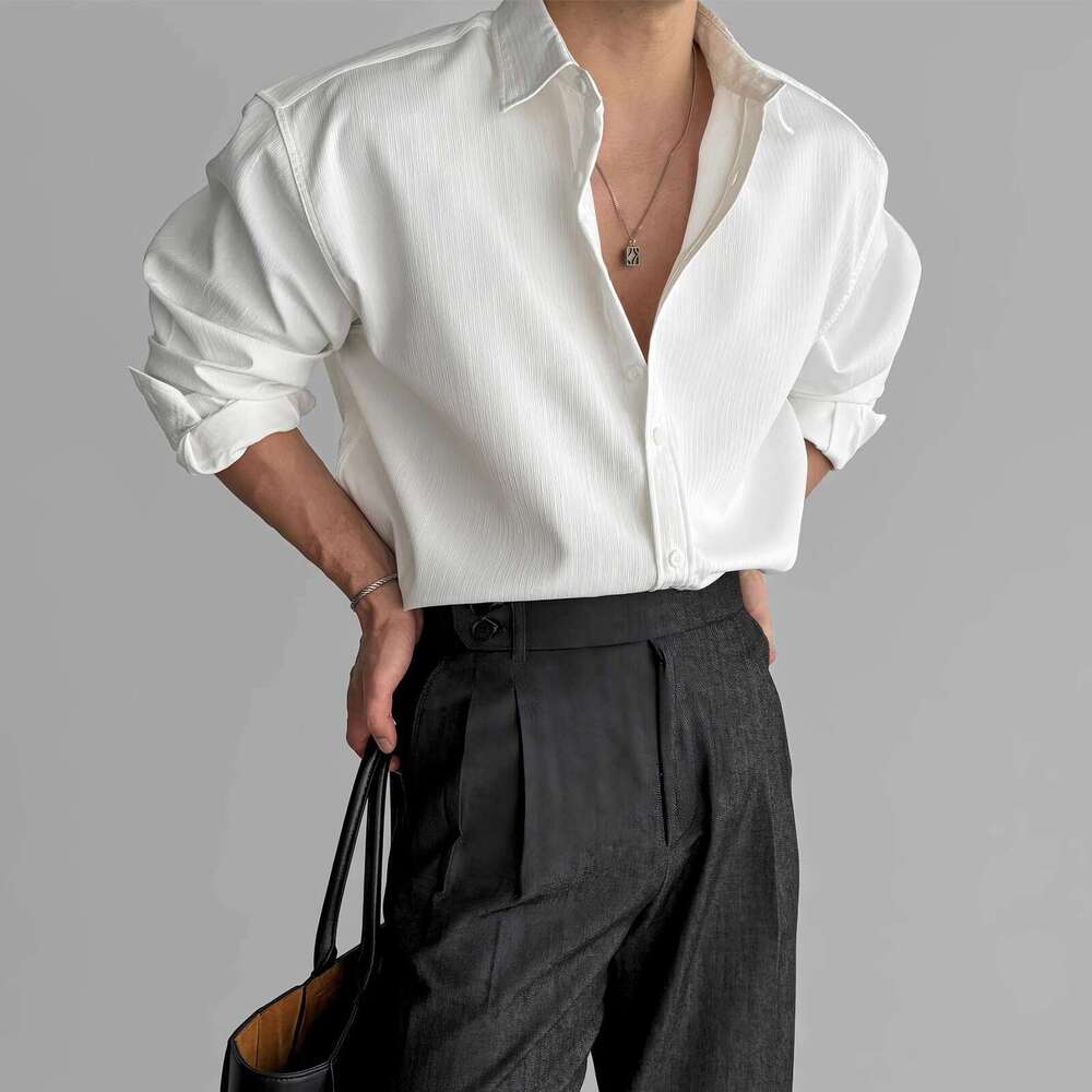 Black Long Sleeve For Men, High-End Vertical Striped Texture, Mature Style, Versatile, Wrinkle-Free, Casual Business Shirt B5