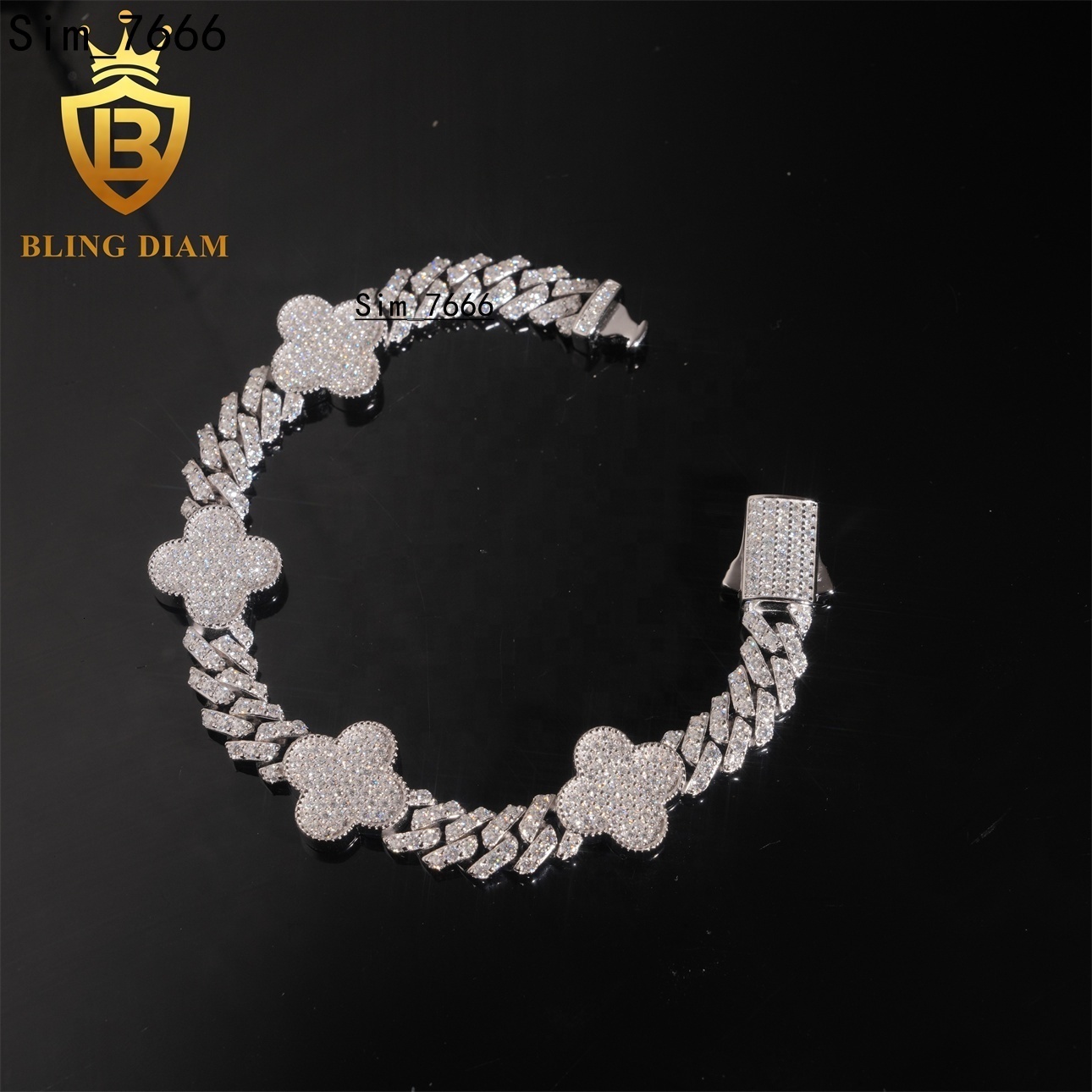 8mm Iced Out Pass Diamond Tester VVS Miossanite Diamond Hip Hop Miami Cuban Link Chain Bracelet