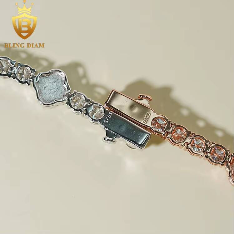 5mm Tennis Chain Four Leaf Clover Fashion New Jewelry 925 Silver VVS Moissanite Bracelet GRA Certificate