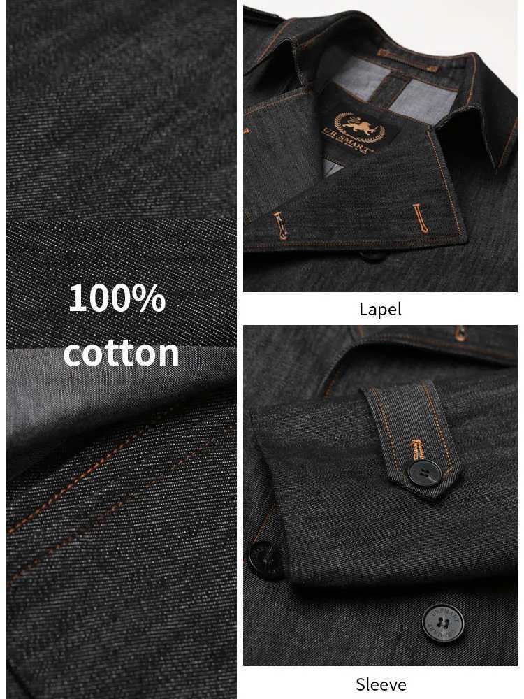 Denim Short Trench Coat for Men with Double Breasted Classic Indigo Blue Fastness Thickened Windbreaker W250815