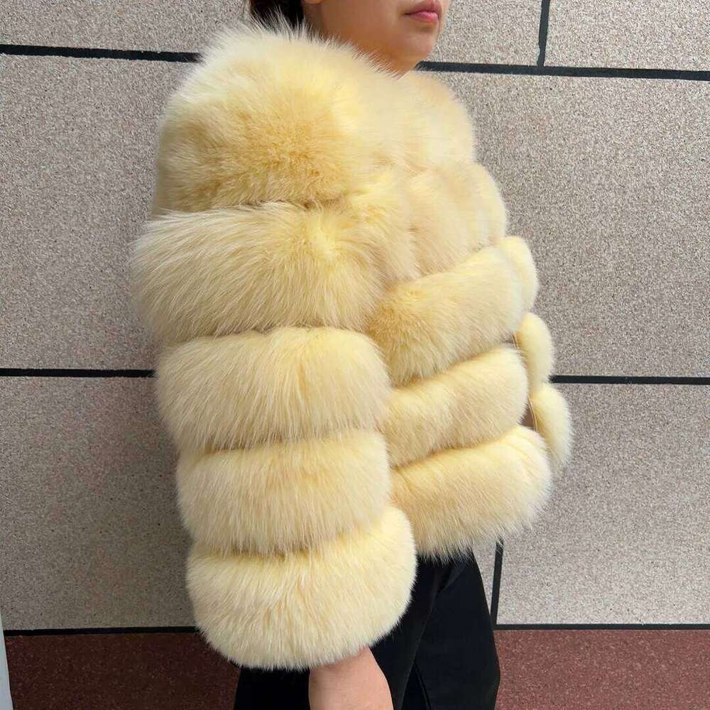 LHXDW Real fox fur coat women's winter warm 100% natural fur jacket Short Raccoon fur coat women