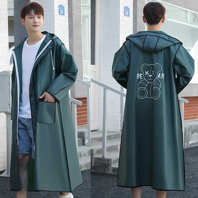 Thicken EVA Adults Long Raincoat Hooded for Men Women Waterproof Rain Coat Outdoor Poncho Travel Camping Fishing Rainwear Y250814