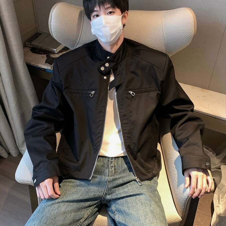 High-End Shoulder-Padded Short Functional For Men, Spring And Autumn, Niche American High Street Trendy Brand, Vibe Style Motorcycle Jacket B5