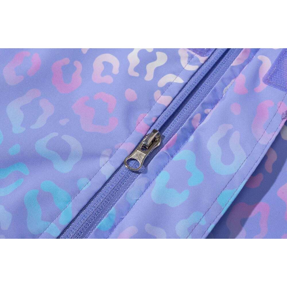 Girls Waterproof Gradient Lavender Detachable Hood Zip Fleece Lined Hiking Jacket Kids Track Coat Child Work Windbreaker 3-12Yrs