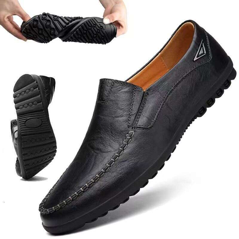 2024 Loafers Genuine Summer Breathable 46 Large Size 47 Casual Men's Leather Slip-On Shoes