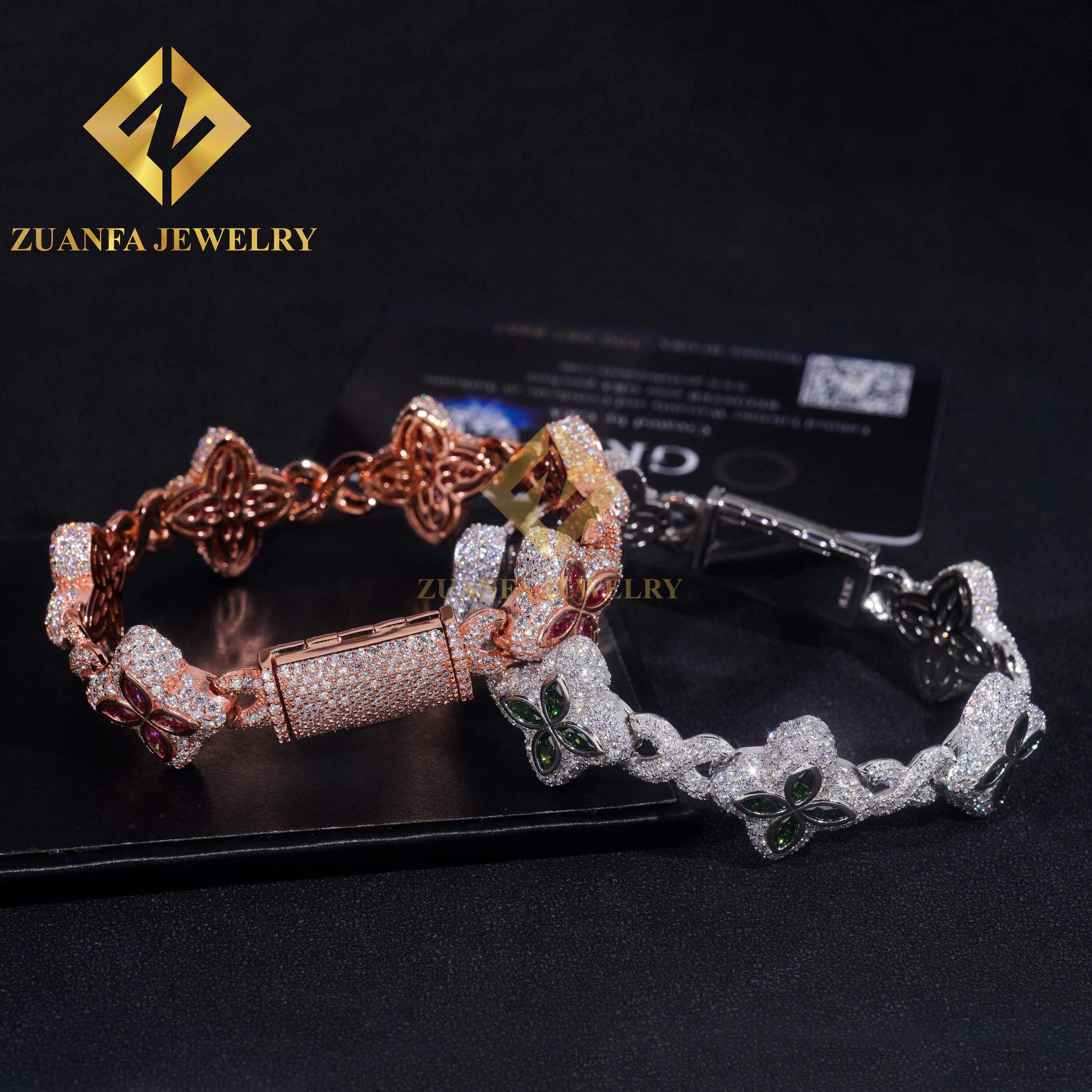 Fine Jewelry Luxury Flower New Fashion Clover Cuban Bracelets Sterling Silver 925 Gold Plated Moissanite Cuban Chains