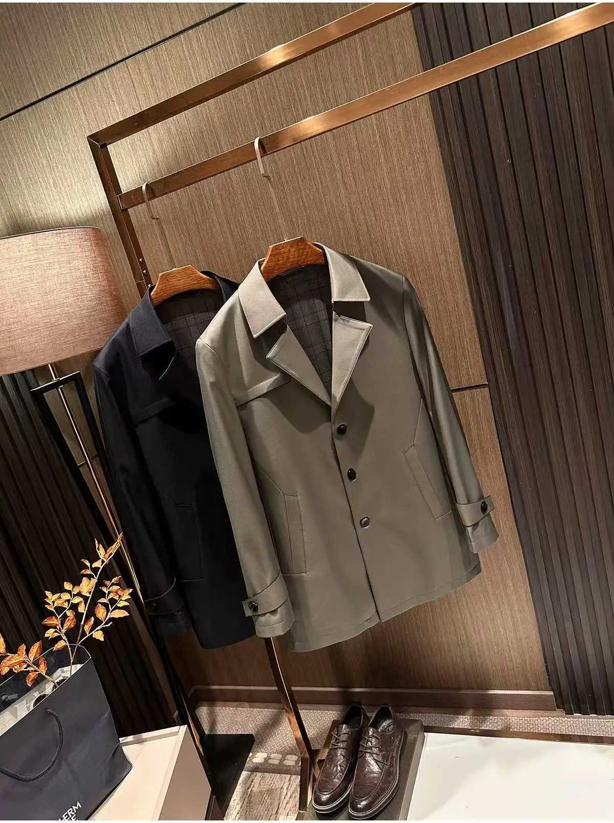 Autumn New Mens Solid Color Versatile Lapel Mid-Length Trench Coat Jacket W250815