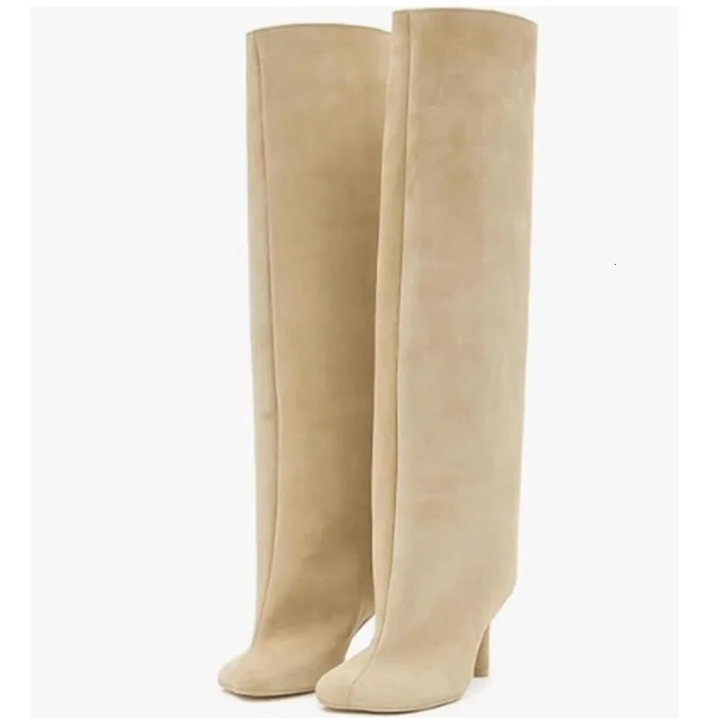 Womens Above-knee Knight Boots Frosted Vintage Trouser Botas Mujer Thigh-high Heels Western Plus Size Womens Boots 250809