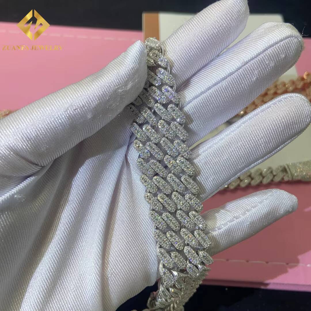 Fashion 10mm Cuban Chain Moissanite Cuban Link Chain Necklace Bracelet Men HipHop Iced Out Diamond 925 Sterling Silver with GRA