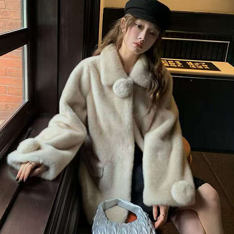 New autumn and winter faux mink fur coat for women, eco-friendly fur, slimming and youthful mid-length style