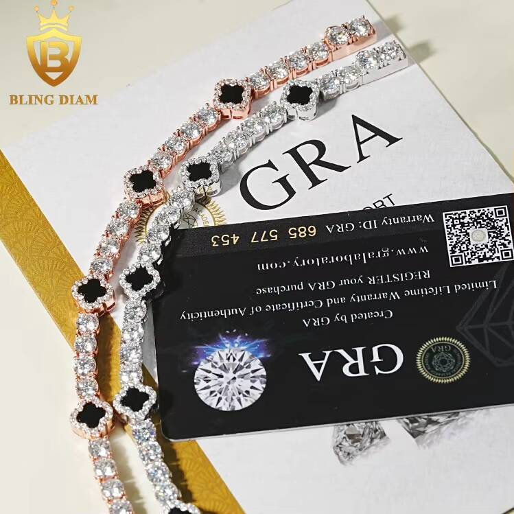 5mm Tennis Chain Four Leaf Clover Fashion New Jewelry 925 Silver VVS Moissanite Bracelet GRA Certificate