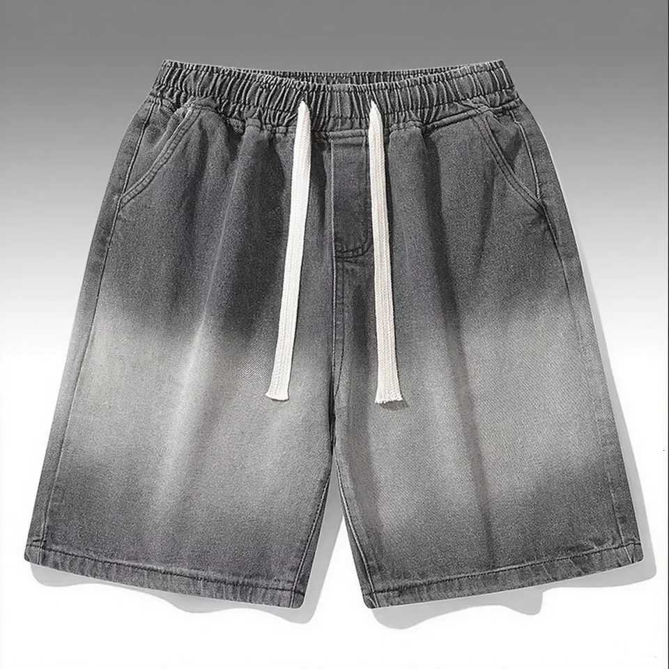 2025 Gradient Washed Short jeans new mens denim shorts straight leg casual cool thin knee length blue fashion brand daily short Y250814