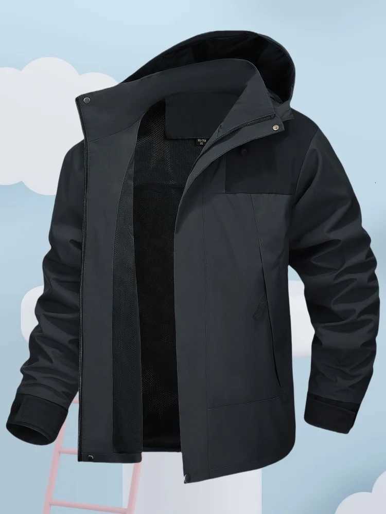 2025 Autumn Spring Mens Oversize Clothing Casual Waterproof Windbreaker Jacket Full Zip Up Hooded Outdoor Hiking Coat Men W250815