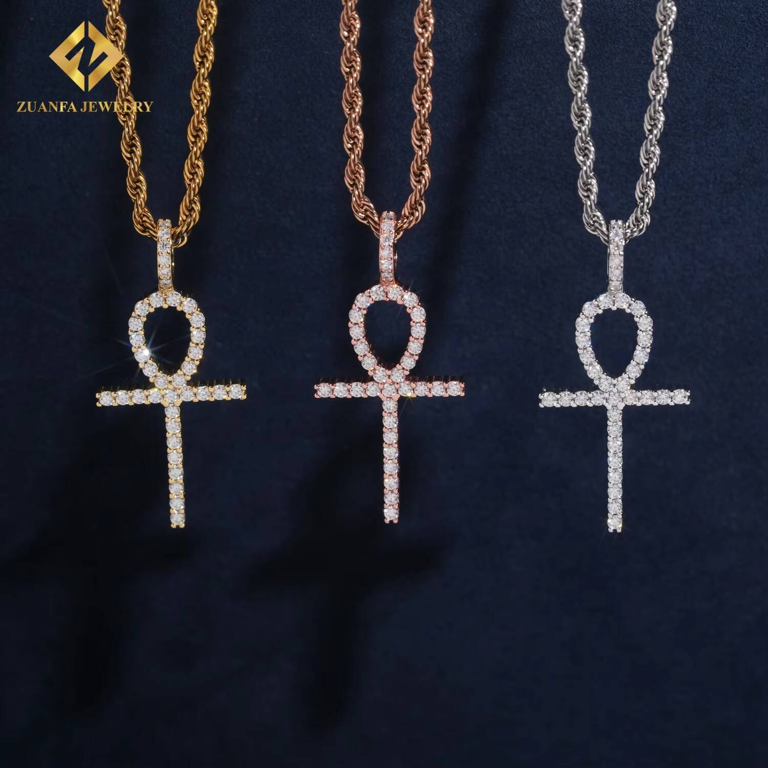 Hot Sale Pass Diamond Tester Iced Out Fire Pendant VVS Moissanite Cross Hip Hop Charm Pendant 925 Sterling Silver