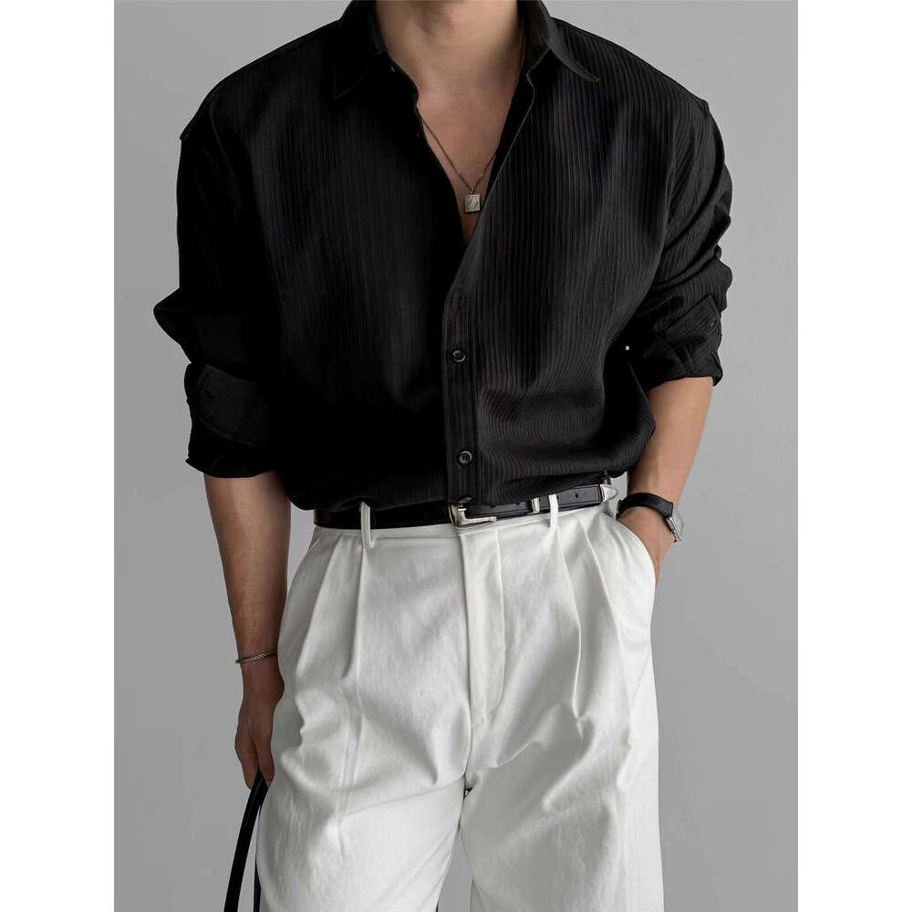 Black Long Sleeve For Men, High-End Vertical Striped Texture, Mature Style, Versatile, Wrinkle-Free, Casual Business Shirt B5