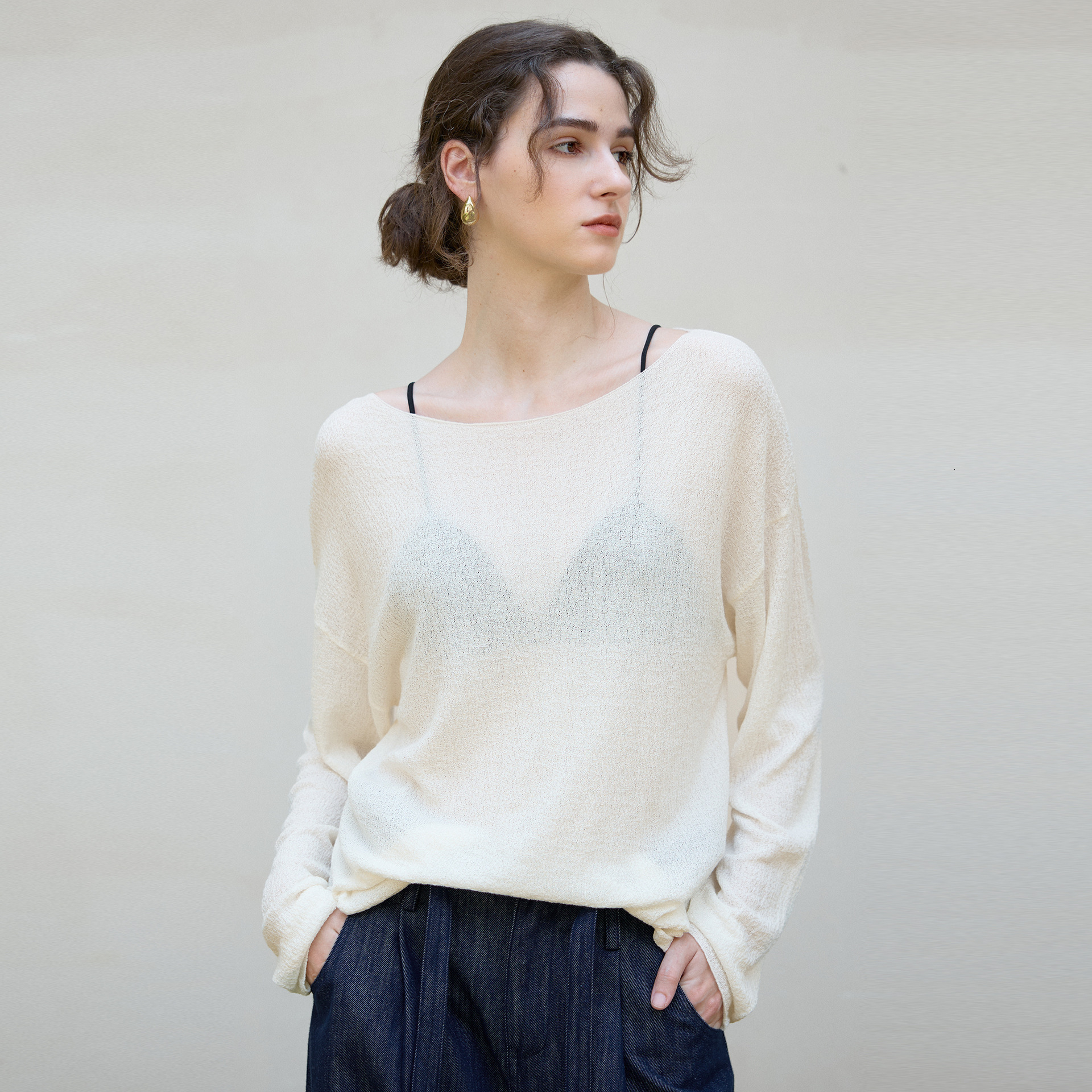 Autumn Winter New Tencel Wool Blend Women's Top Elegant Lazy Style Knitted Base Shirt Round Neck Loose Long Sleeve