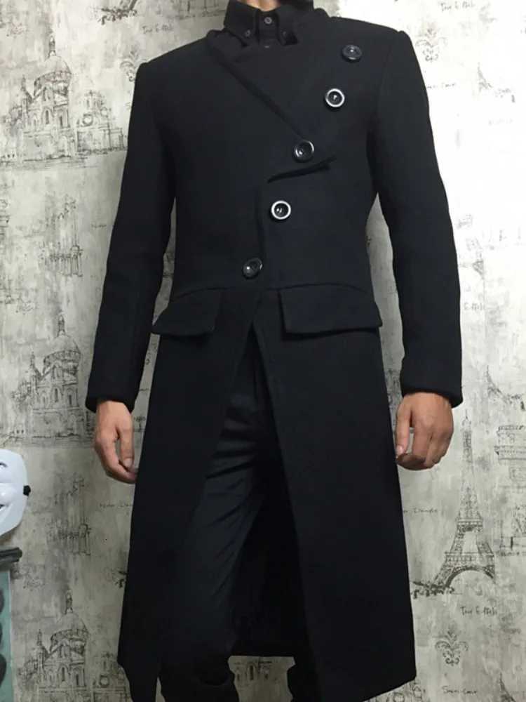 New Winter Windbreaker Jacket Mens Hairstylist Slim Wool Blend Coats Oversize Long Red Wool Trench Coat Outerwear Mens Clothing W250815