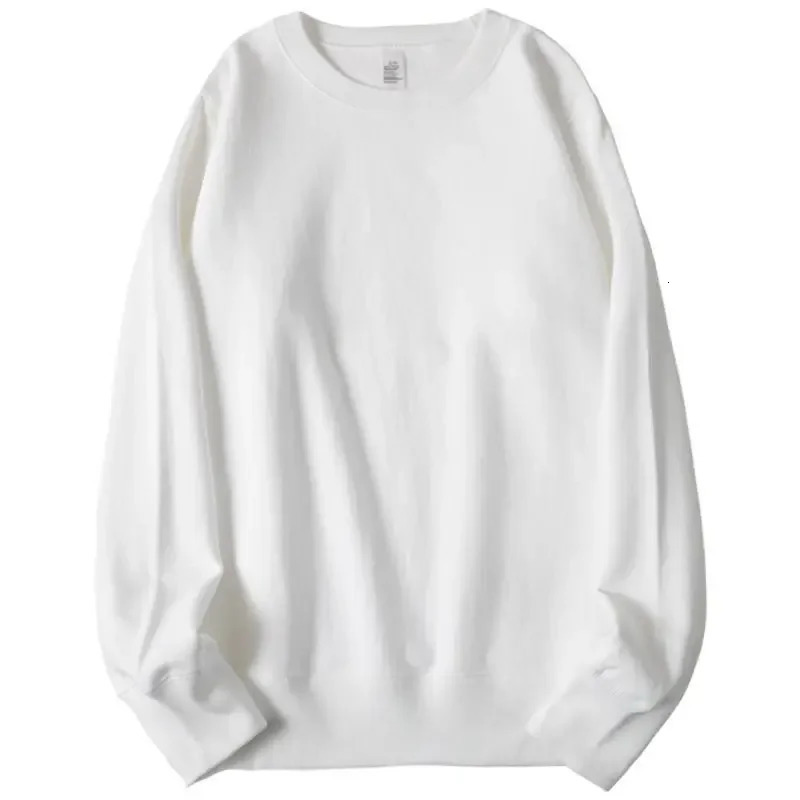 Heavyweight Basic Crew Neck Sweatshirt 460g Pure Cotton Fleece Lined Loose Fit Unisex Winter Top in Black White And Grey 250814