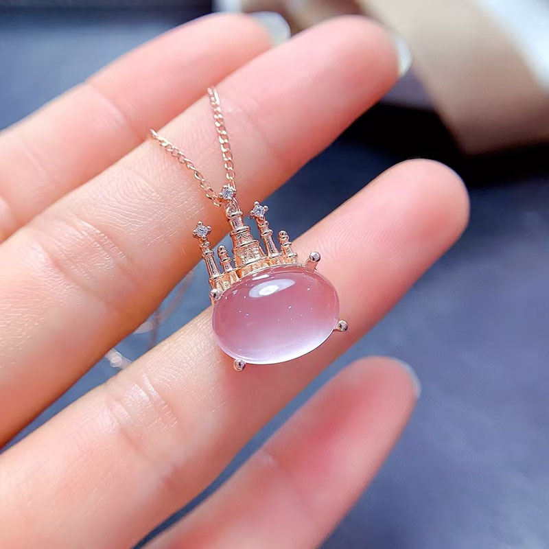 Real sterling silver gemstone pendant natural rose quartz pendant 10mm*14mm genuine rose quartz necklace 925 silver crystl jewelry with 18K gold plati