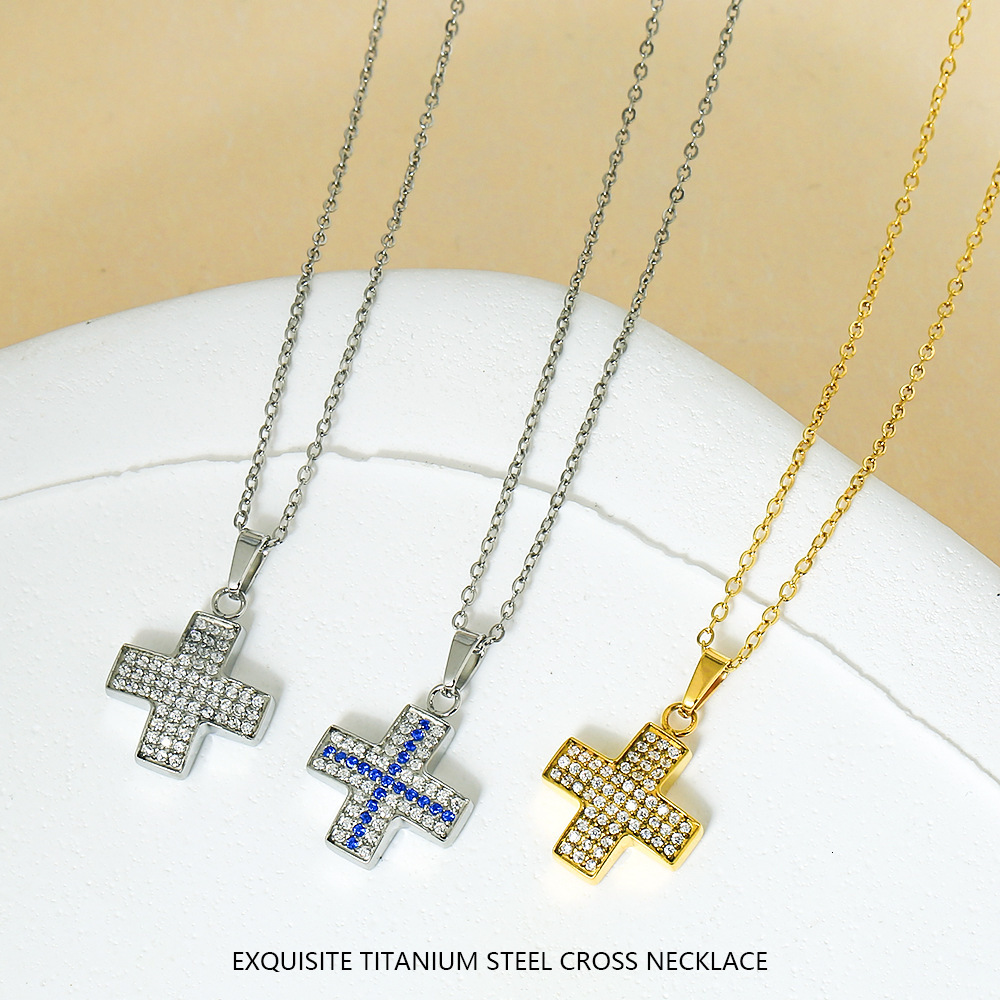 Dongguan Titanium Steel Non-Fading Crow Heart Cross Zircon Necklace for Women, Light Niche Simple High-End Accessories Jewelry for Women