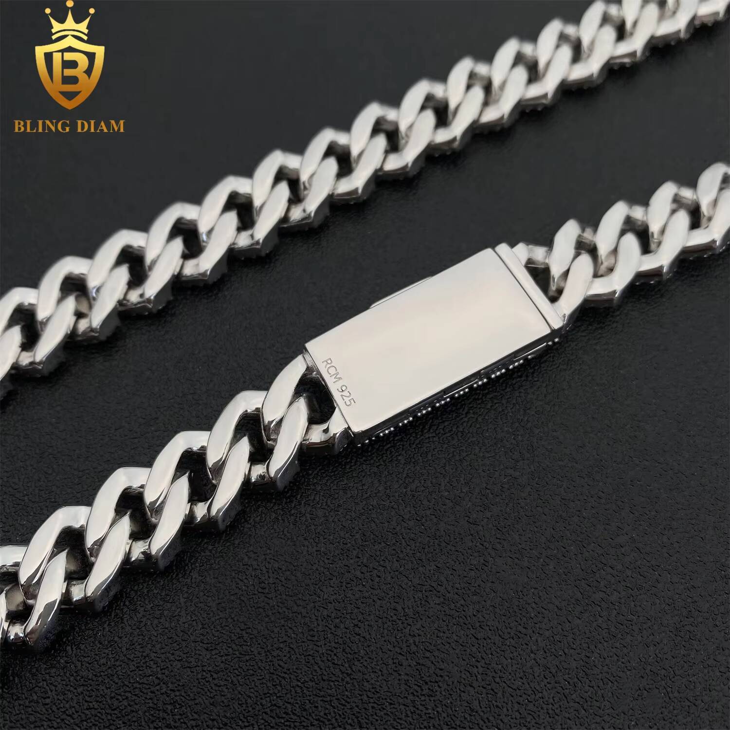 10mm 2Rows Hip Hop Jewelry in 925 Sterling Silver Vvs1 Moissanite Bubble Iced Out Miami Cuban Link Chain