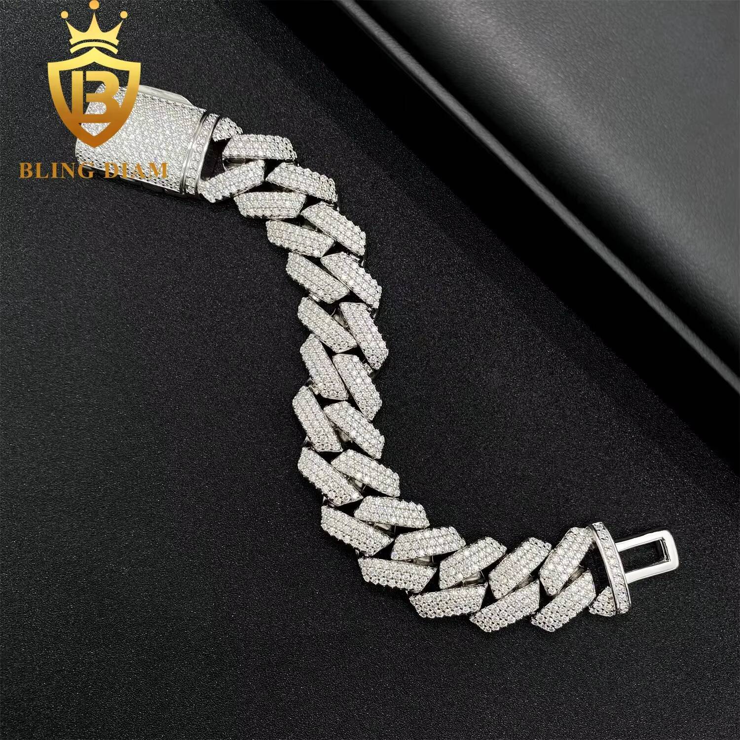Wholesale Factory Direct 20mm Cuban Link Chain Bracelet Moissanite VVS Diamond 925 Silver Hip Hop Ice Out Chain