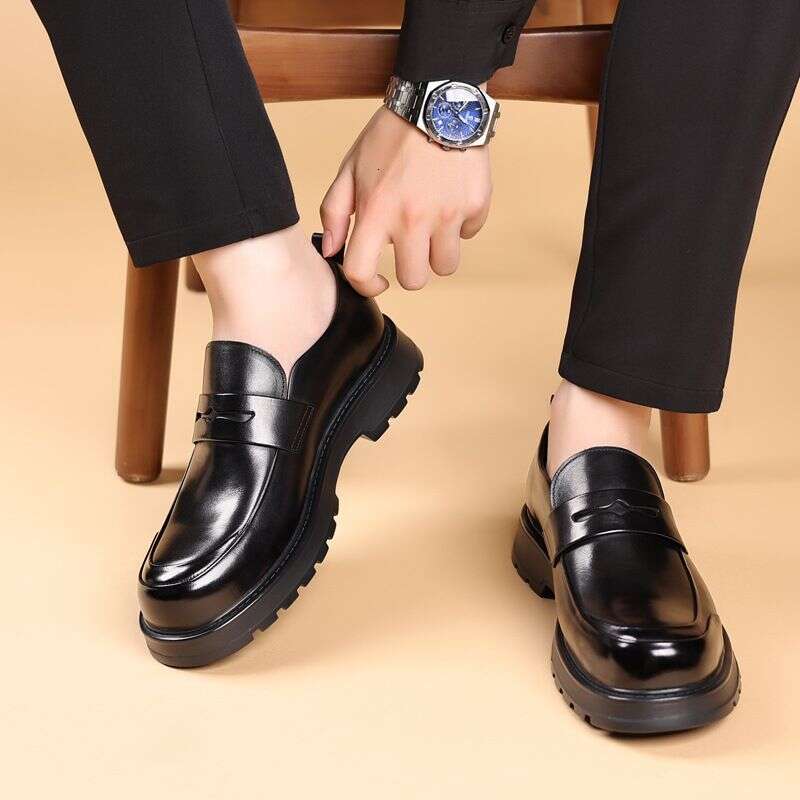 Casual Style One Foot Loafers, Leather Leather, Business Thick Soled Men's Shoes, Bean Shoes