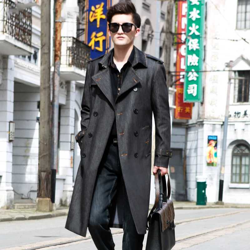 Denim Long Trench Coat Mens Over The Knee Double Breasted British Autumn And Winter Thickened Warm Retro Classic Mens Windbrea W250815