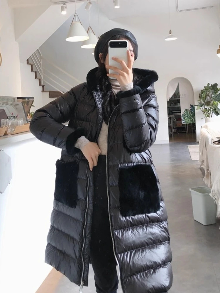 Winter Down Jacket Women Rabbit Fur 90% Collar Hooded White Duck Puffer Coat Female Warm Windproof Parkas Ladies 250811