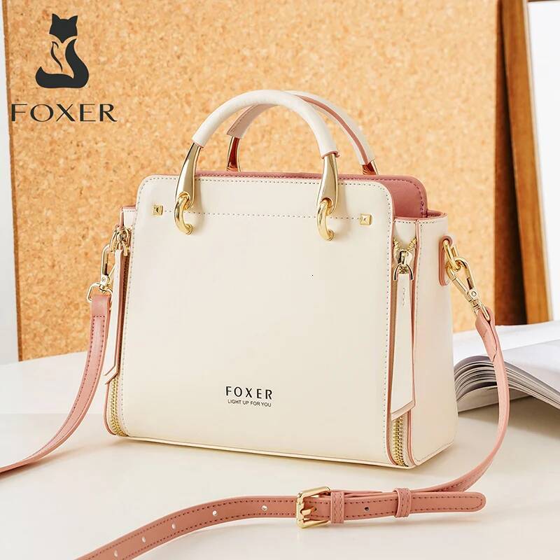 FOXER Women Split Leather Shoulder Elegant Handbag Smal Tote Female Large Capacity Lady Crossbody Bag Stylish Messenger Bags