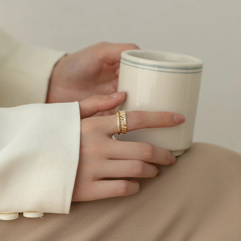 Exquisite Zircon Double Student Opening Rings for Woman Korea Fashion Gothic Finger Jewelry Wedding Party Girl Sexy Ring 250811