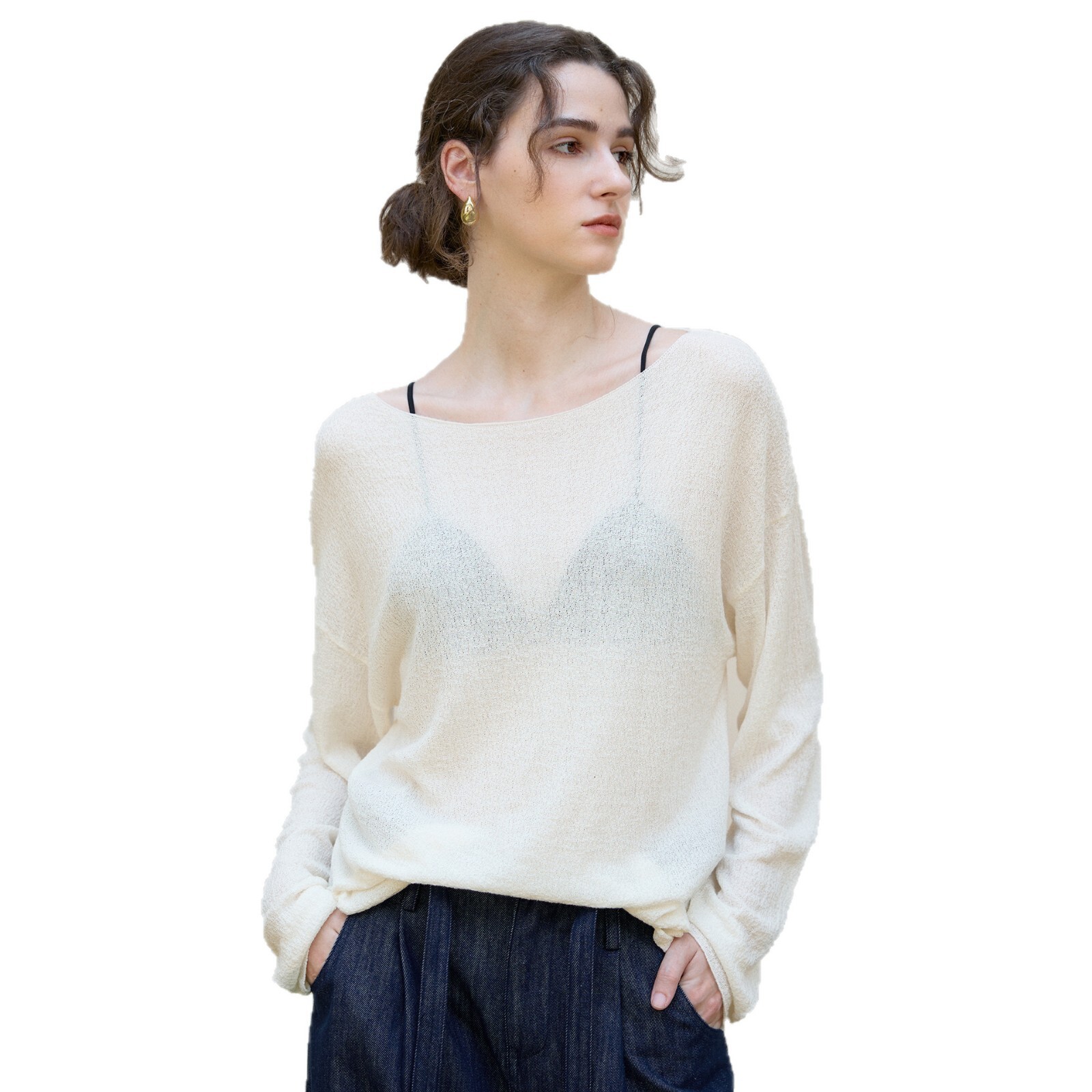 Autumn Winter New Tencel Wool Blend Women's Top Elegant Lazy Style Knitted Base Shirt Round Neck Loose Long Sleeve