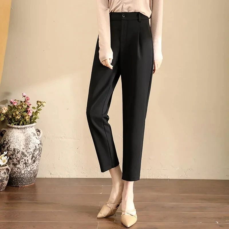 Straight Black Solid Casual High Waist Formal Office Lady Womens Suit Pants Korean Fashion AnkleLength For Women 2024 250808