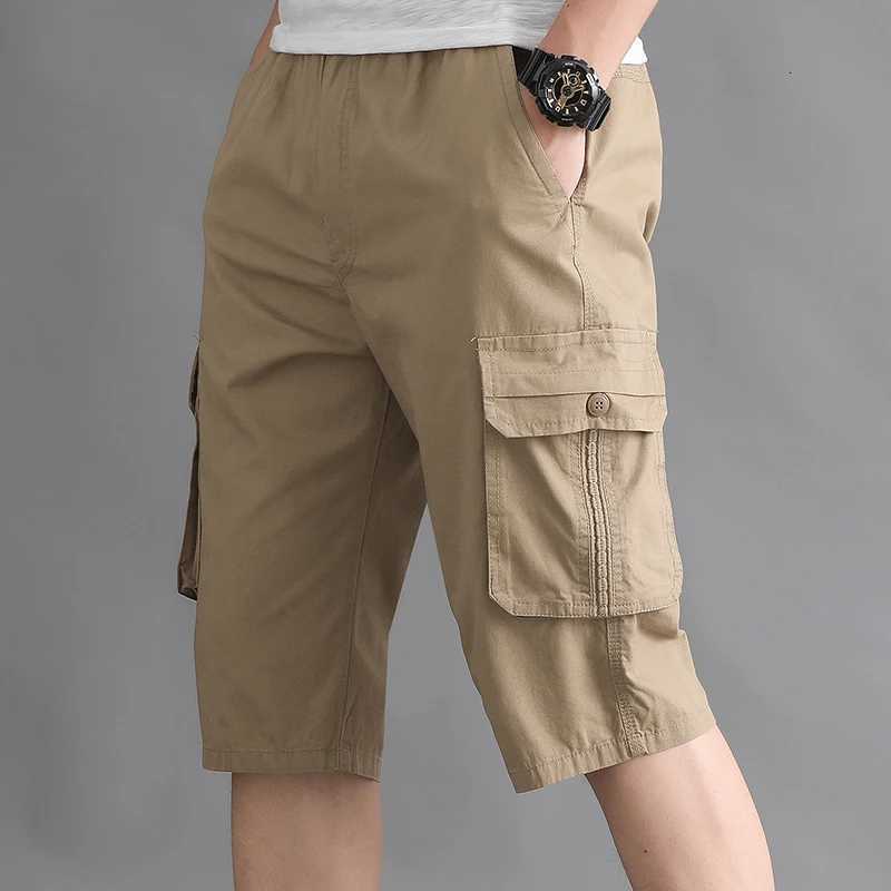 Mens Streetwear Casual Shorts Fashion Loose Straight Cargo Shorts Below Knee Cotton Joggers Shorts Man Cropped Pants Y250814