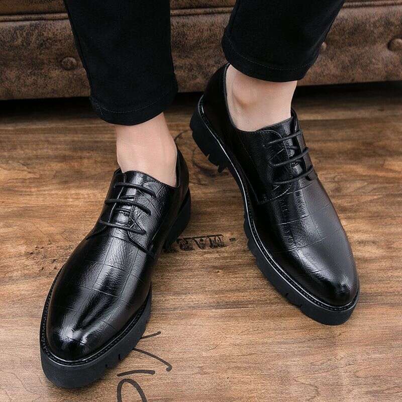 2024 Spring And Autumn Thick-Soled Plaid Casual Men's Shoes Soft Leather Hairstylist Lace-Up British Style