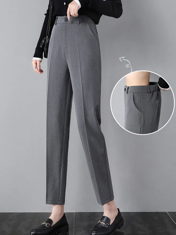Women Formal Baggy Straight Suit Pants Female Office Elastic High Waist Loose Pantalones Korean Solid Casual Calcas Feminina 250808