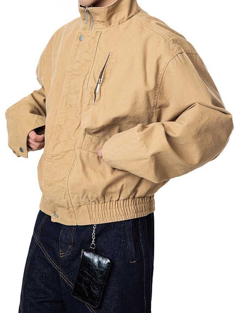 Trendy Multi Pockets Zip-up Crop Jacket Coat For Men Autumn Outerwear Casual Solid Color Short Jackets Vintage Mens Short Coat W250815