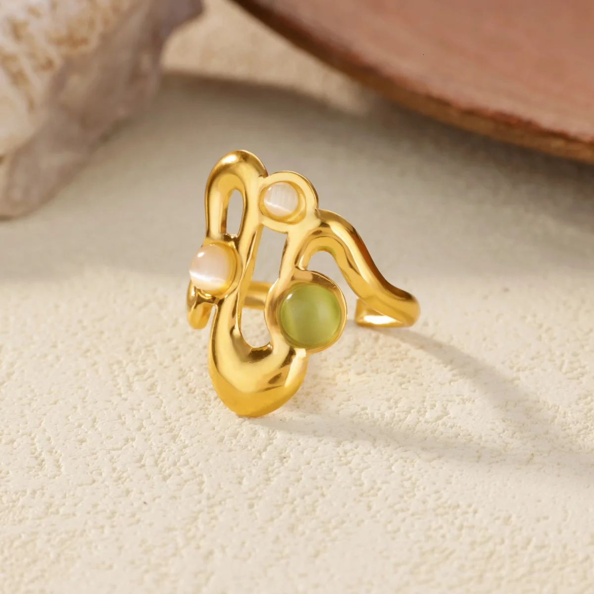 Opal Wave Rings for Women Stainless Steel Gold Color Leaves Ring 2025 Fashion Wedding Couple y2k Jewelry Gift anillos 250811