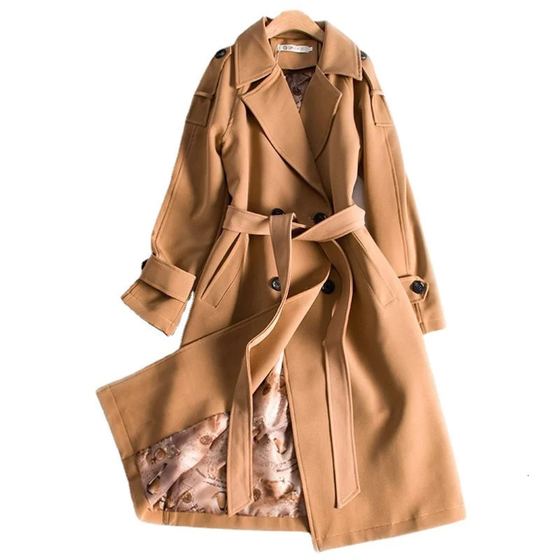 Trench Coat Womens Long Windbreaker Spring Autumn Doublebreasted Belt Outerwear White Pink Black Blue Camel Casual Overcoat 250805