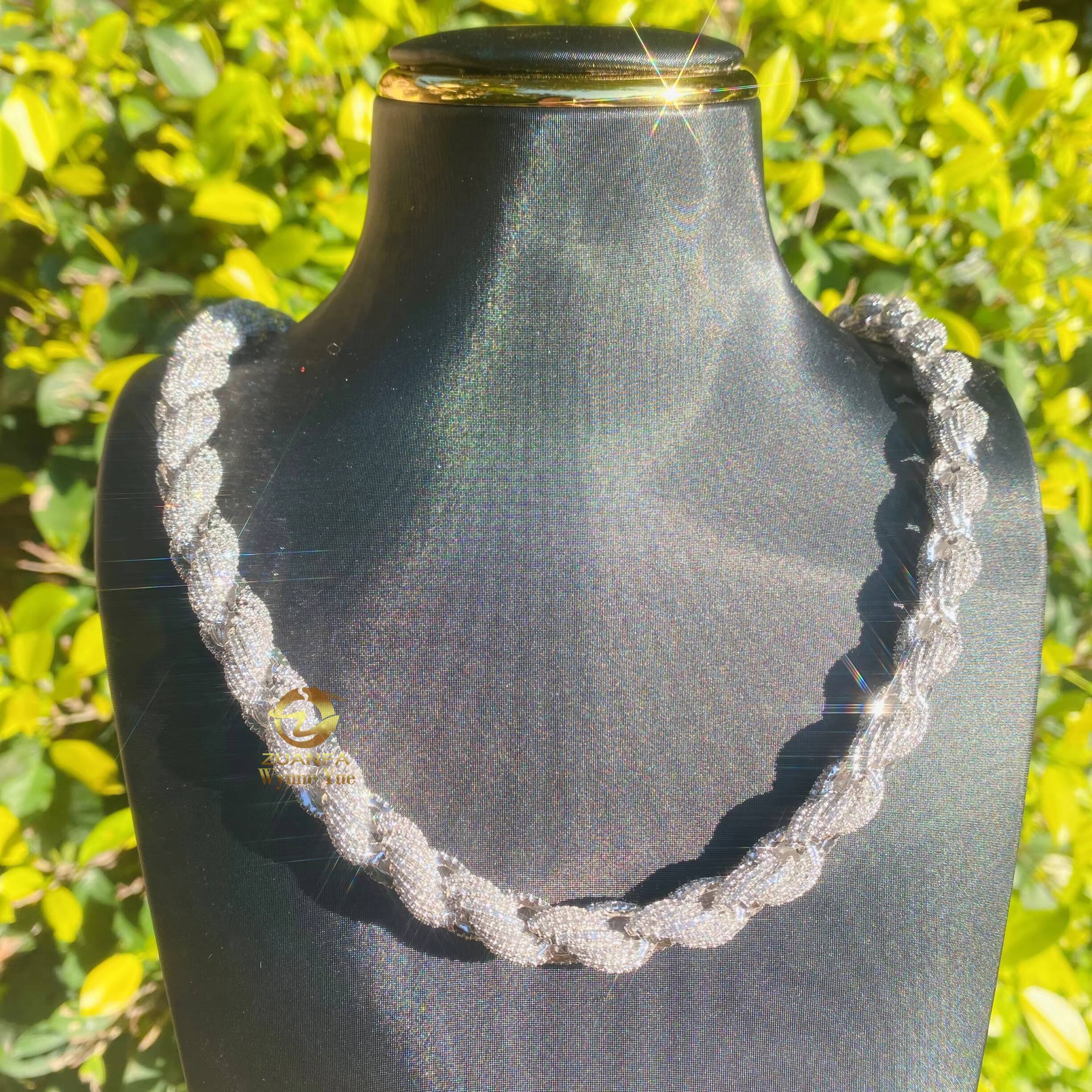 Custom Hiphop Iced Out 8mm/10mm 925 Sterling Silver Moissanite Diamond Rope Chain Necklace