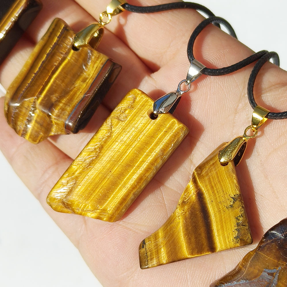 2025 New Arrival Natural Yellow Tiger Eye Raw Stone Slice Pendant Necklace Irregular Polished Gemstone Jewelry for Unique Style
