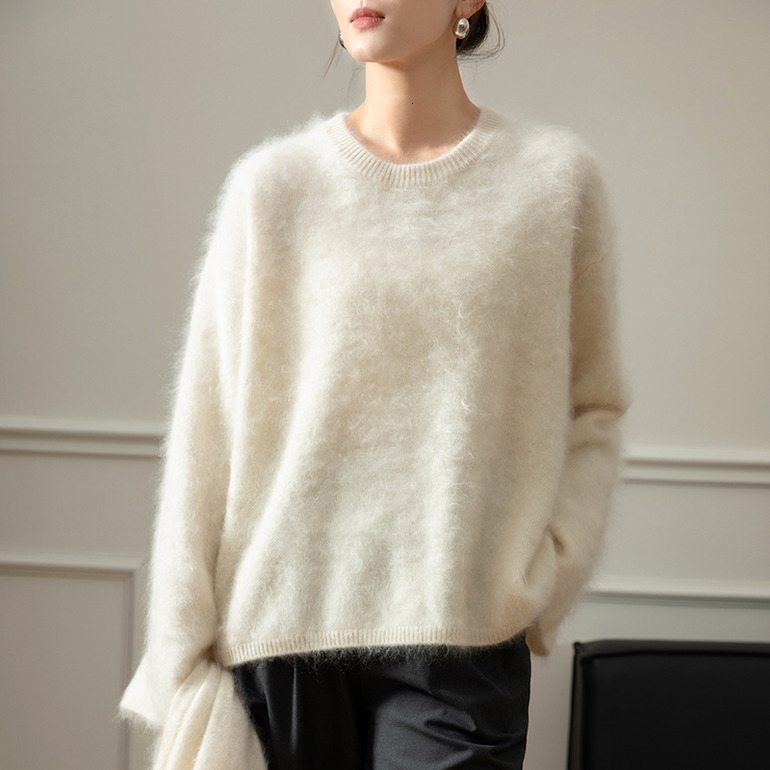 Autumn and winter new round neck pullover warm sweater 100% cashmere loose lazy wind cashmere sweater female hot-sale products
