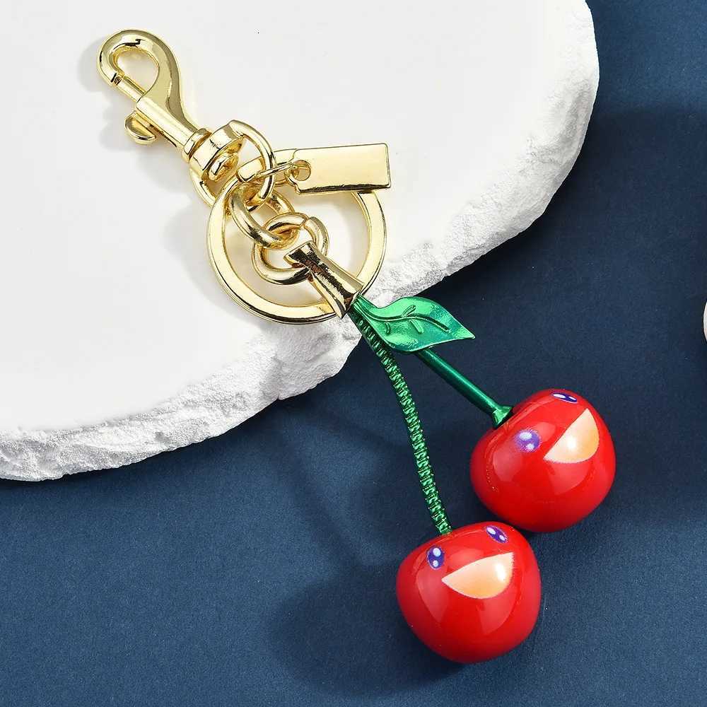 Smiling Face Cherry Blossom Bag Decoration Keychain Cherry Resin Pendant Fruit Accessories Y250815