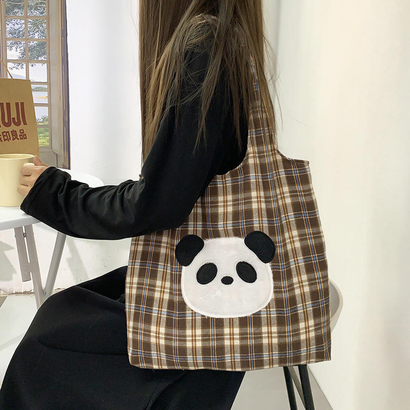 2025 Autumn New Women's Shoulder Bag Couple Bag New Women's Brown Checkered Bag Large Capacity Bag Embroidered Canvas Bag Autumn New Designe