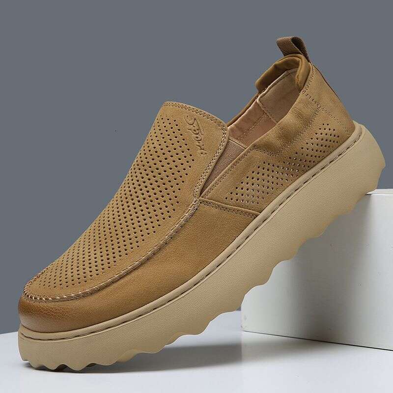 2025 Summer Breathable Hollow Out One Foot Kick Lazy Le Fu Thick Sole Versatile Men's Low Cut Casual Board Shoes