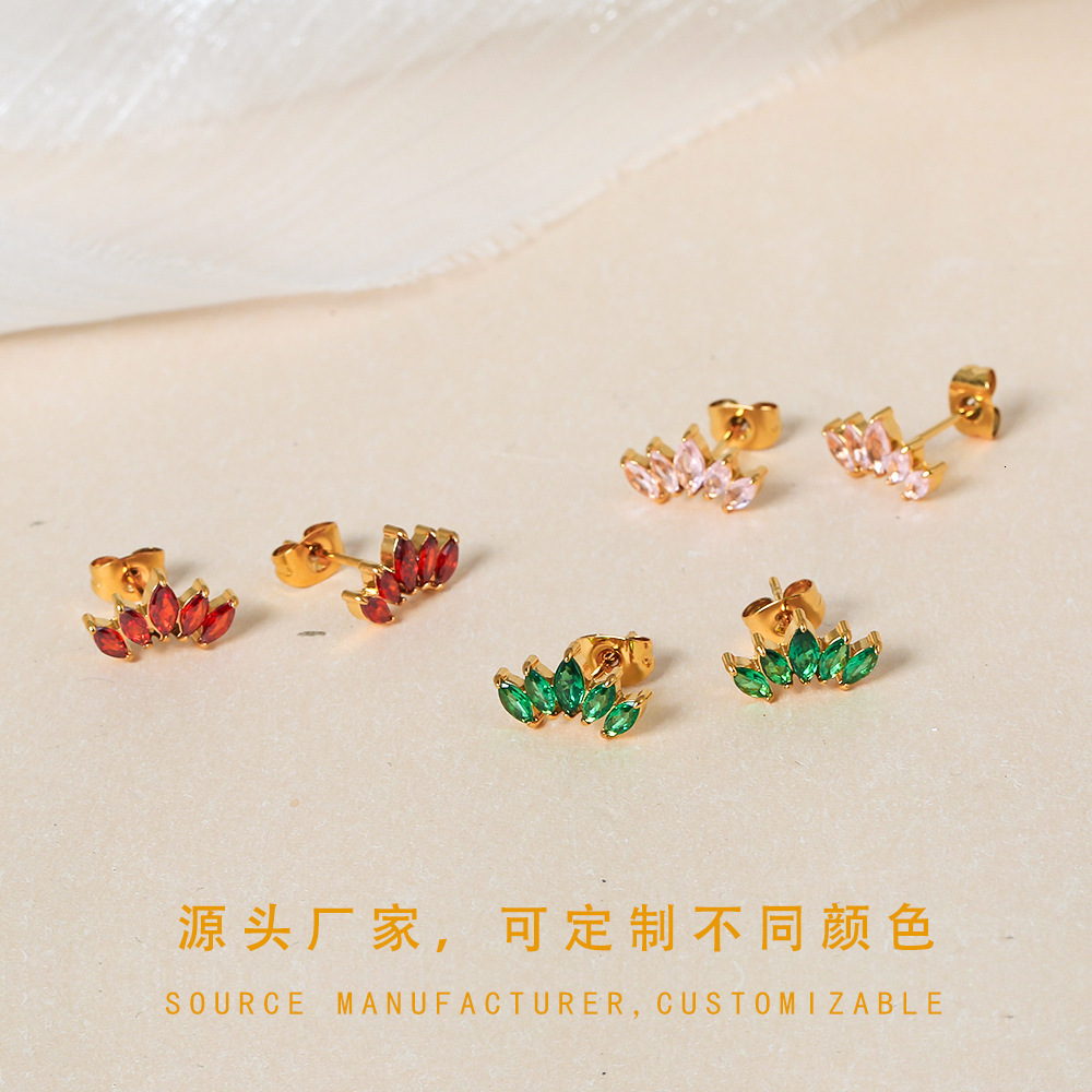 Red Petal Zircon for Women Fashion Versatile High-end Titanium Alloy Stainless Beach Steel Earrings Eco-friendly Color Jewelry for Women