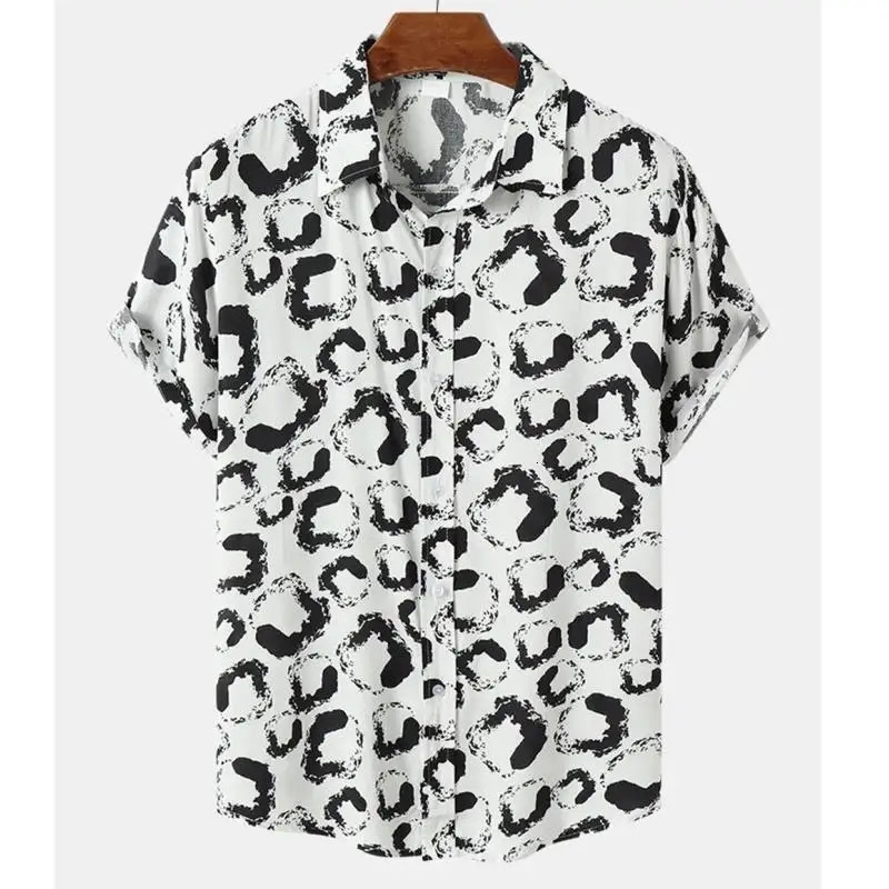 3D Printed Leopard Shirt For Men Casual Fashion Summer Short Sleeves Hawaiian Beach Shirts Personality Lapel Aloha Button Blouse 250804