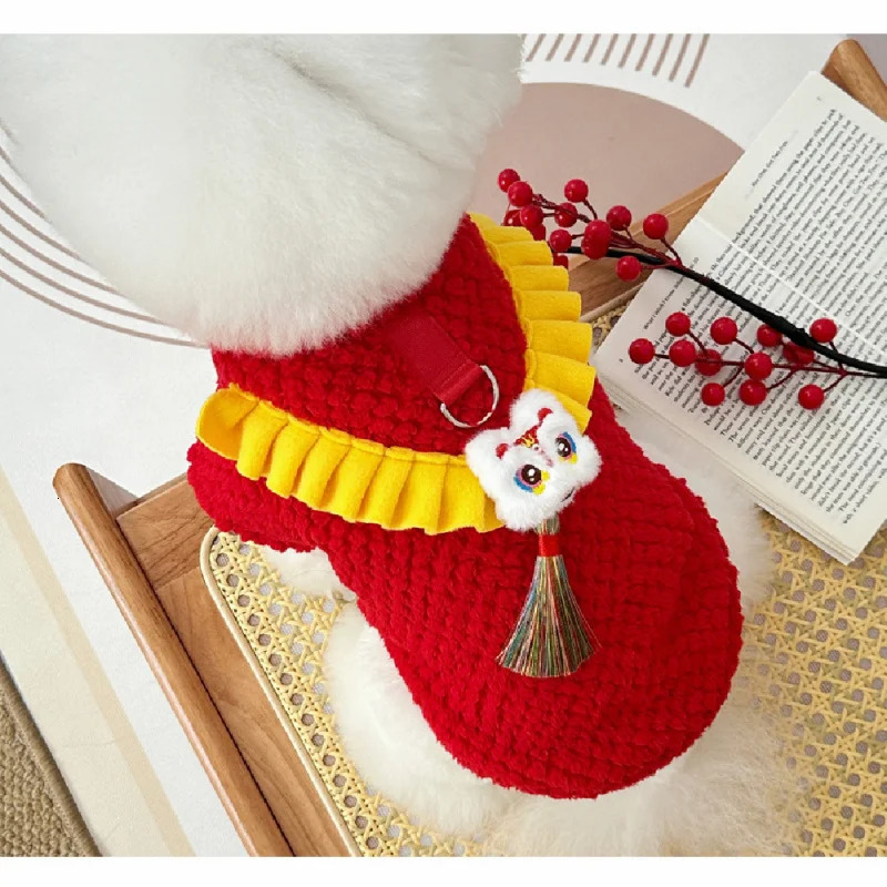 YearPet Dog ClothesChihuahua Winter Chinese Style Lion Dance Plush Thickened Warm Pet Cat Clothes Teddy Bichon Tang Suit 250814